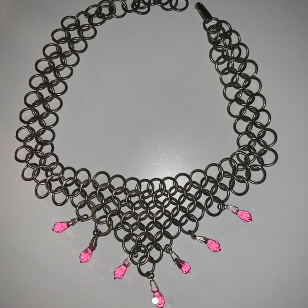 Pink and silver choker necklace